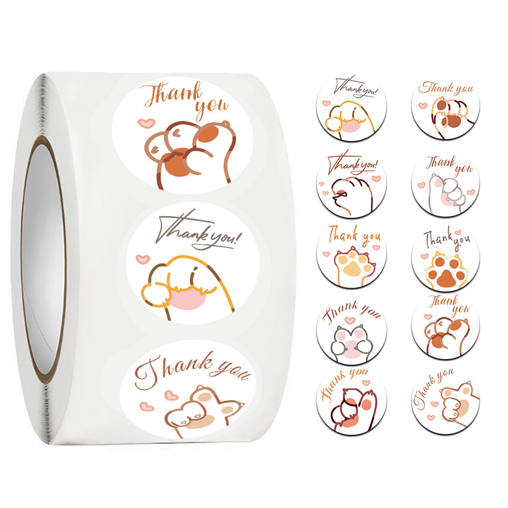 Sticker Label Roll - JCAC 500pcs/roll Cute Cartoon Cat Paw