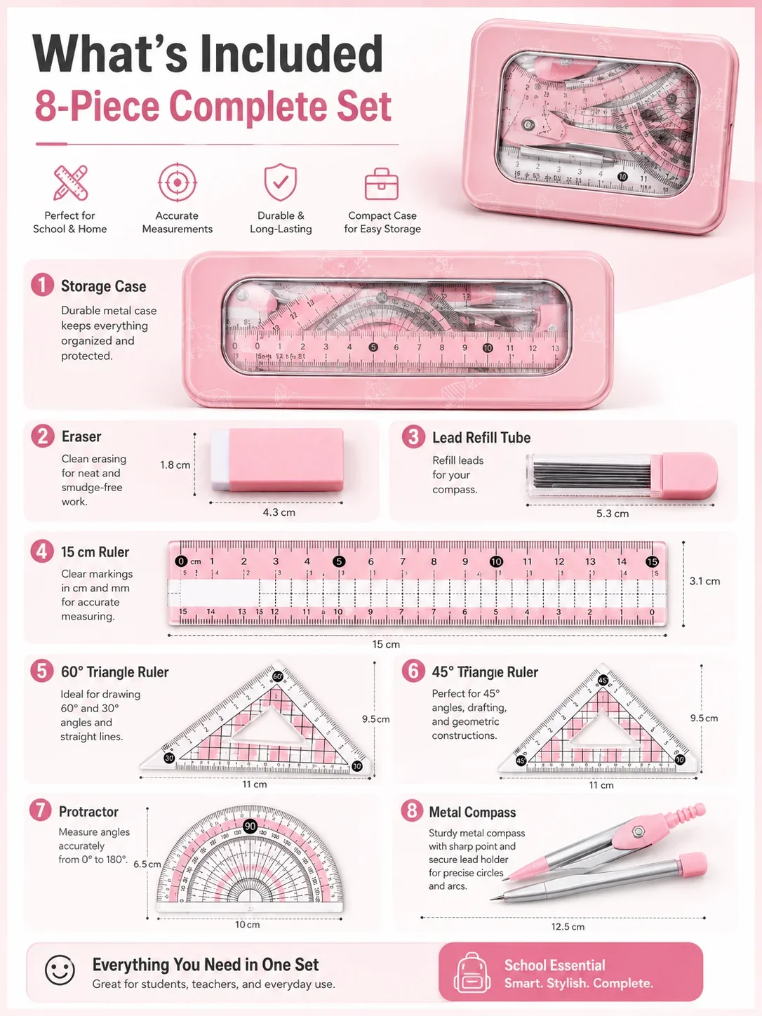 8-Piece Math Geometry Set for  - Compass Geometry Set review and price